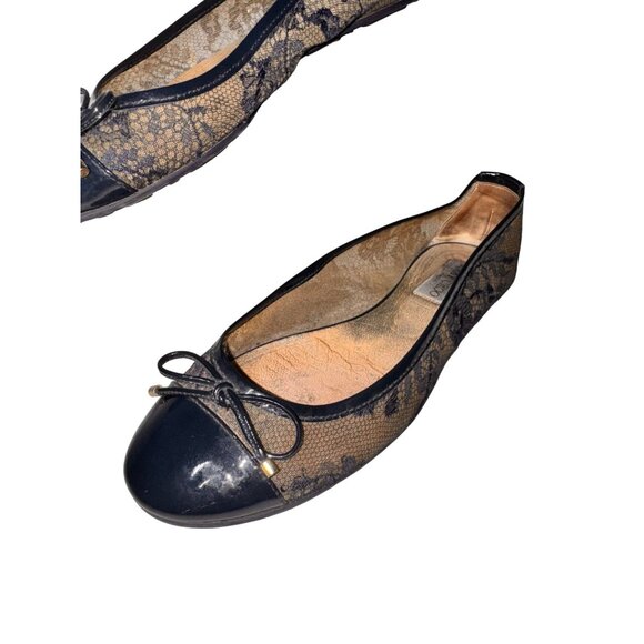 Jimmy Choo Navy Blue Lace Ballet Flats Patent Bow Detail - Picture 9 of 12